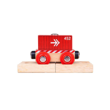 Piros színű fa tehervagon - BigJigs (BJT485) kisvasút