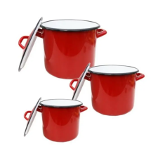  Piros zománcos fazékkészlet 3-6-10 liter edény