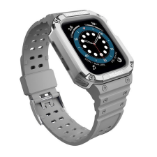 Pixato Apple Watch 1-6, SE, SE (2022) (38 / 40 mm) / Watch 7-9 (41 mm), Szilikon védőkeret, közepesen ütésálló, állítható szíjjal, kétszínű, szürke/ezüst okosóra kellék