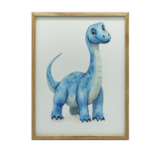 PLAKÁT FALRA ARANY KERETBEN KÉK DINOSZAURUS 50x70 CM grafika, keretezett kép