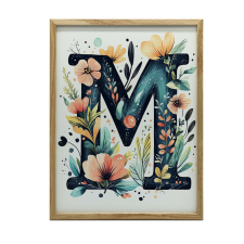 PLAKÁT FALRA ARANY KERETBEN M BETŰ VIRÁGOK 60X90 CM grafika, keretezett kép