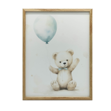 PLAKÁT KERETFALHOZ, ÁNYÁS MEDVE KÉK Léggömbbel 30x40 grafika, keretezett kép