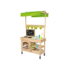 Playtive Mud Kitchen Premium 77 x 135 x 50 cm kültéri - kerti fa játékkonyha, sárkonyha, babakonyha fából, mosogatóval, főzőlappal, polcokkal és rajztáblával