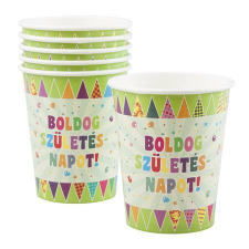 . Pohár, papír, 2,5 dl, Boldog születésnapot, zászlós (PTFUN046) party kellék