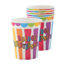 . Pohár, papír, 2,5 dl, "Boldog születésnapot", csíkos-pöttyös party kellék