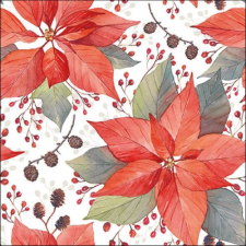 Poinsettia And Berries papírszalvéta 33x33cm, 20db-os konyhai eszköz