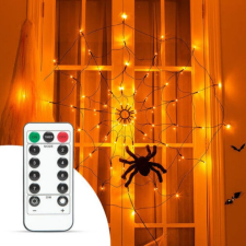 Pókháló fényfüggöny pókkal - melegfehér 60 db LED - USB-s dekoráció