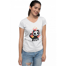  Pokoli Cica - Női V Nyakú Póló