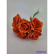  Polifoam rózsa 6 cm drótos 6 fej/köteg - Narancs dekorációs kellék