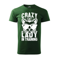  Póló Crazy cat  mintával Zöld XL egyedi ajándék