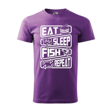 Póló Eat sleep fish repeat mintával - Lila L méretben ajándéktárgy