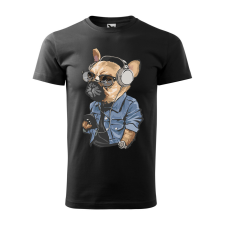  Póló Francia bulldog zenét hallgat  mintával Fekete XL egyedi ajándék