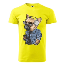  Póló Francia bulldog zenét hallgat  mintával Sárga 3XL egyedi ajándék