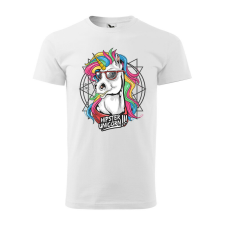 Póló Hipster unicorn mintával - Fehér M méretben ajándéktárgy