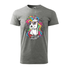 Póló Hipster unicorn mintával - Szürke XL méretben ajándéktárgy