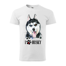 Póló Husky mintával - Fehér XXL méretben v2 ajándéktárgy