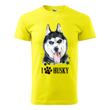  Póló Husky  mintával Sárga XL egyedi ajándék