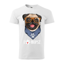 Póló Mopsz mintával - Fehér M méretben v2 ajándéktárgy