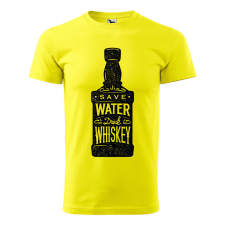 Póló Save water drink whiskey mintával - Sárga S méretben ajándéktárgy