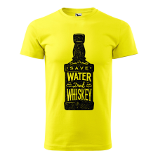  Póló Save water drink whiskey  mintával Sárga XL egyedi ajándék