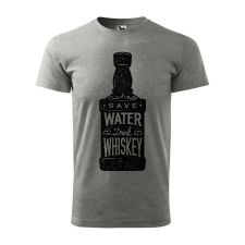 Póló Save water drink whiskey mintával - Szürke M méretben ajándéktárgy
