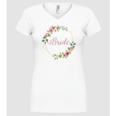 Pólómánia BRIDE pink floral - Női V-nyakú Póló