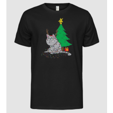 Pólómánia Karácsonyfa égőbe gabalyodó Cica - Férfi Alap póló
