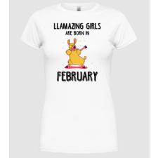 Pólómánia llamazing girls are born in february black - Női Kerek nyakú Póló női póló
