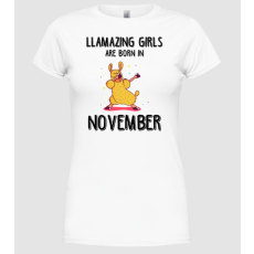 Pólómánia Llamazing girls are born in november black - Női Kerek nyakú Póló
