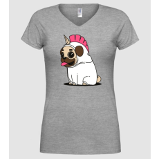 Pólómánia Pug Unicorn - Női V nyakú Póló