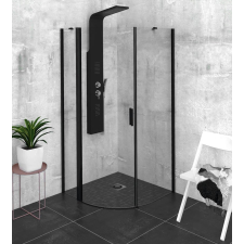 Polysan ZOOM LINE BLACK íves zuhanykabin, balos, 900x900mm, transzparent, fekete kád, zuhanykabin