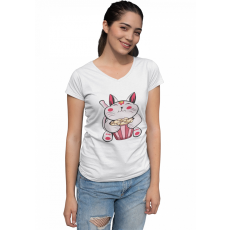  Popcorn Cica - Női V Nyakú Póló