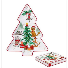  Porcelán fenyőtálca 20,5x25,5cm, dobozban, Christmas Gang konyhai eszköz