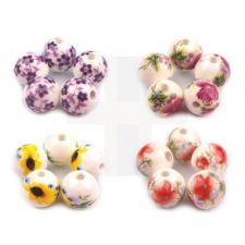  Porcelán gyöngyök virágokkal - 5 db/csomag gyöngy