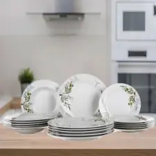  Porcelán tányérszett  OLIVES 18db , 600005OL tányér és evőeszköz