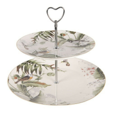 Porcelán tortatál 2 emeletes 26cm, leveles, madaras konyhai eszköz