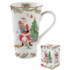 Porcelánbögre 600ml, dobozban, Joyful Santa bögrék, csészék
