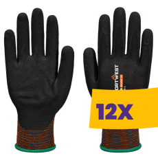 Portwest A375 Antimikrobiális Texpel MicroTM bevonatú munkakesztyű fekete (Karton - 12 pár)