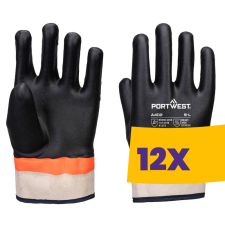 Portwest A402 Duplán mártott PVC kesztyű homok bevonattal fekete (Karton - 12 pár) védőkesztyű