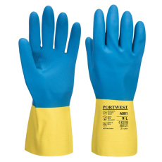 Portwest A801 Duplán Mártott Latex Védőkesztyű (kék/sárga, 9/L)
