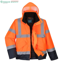 Portwest Hi-Vis kéttónusú bomber kabát - Narancs/Navy láthatósági ruházat