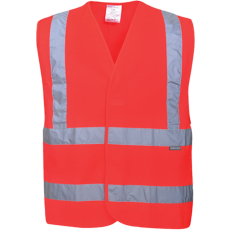Portwest Jól láthatósági két csíkos mellény (piros, S/M)