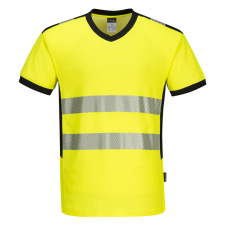 Portwest PW310 PW3 Hi-Vis V-nyakú póló (sárga/fekete, XXL) láthatósági ruházat