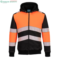 Portwest PW3 Class 1 zippzáros téli kapucnis pulóver - Narancs/Fekete