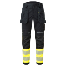 Portwest PW3 FR Hi Vis Class 1 lengőzsebes lángálló nadrág Yellow/Black 36