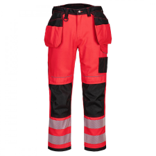 Portwest PW3 Hi-Vis Holster nadrág (piros/fekete, 34) láthatósági ruházat