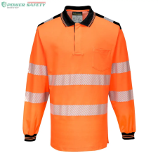 Portwest PW3 Hi-Vis hosszú ujjú pólóing - Narancs/Fekete láthatósági ruházat