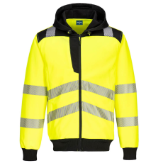 Portwest PW3 Hi-Vis zippzáras kapucnis pulóver  (sárga/fekete, XL)