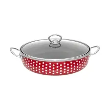  Pöttyös Zománcozott Szeletsütő Lábas Üvegfedővel – 26 cm, 2 L (Tapadásmentes) edény