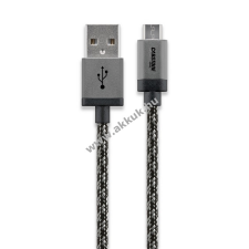 Powery Cabstone USB kábel micro USB csatl. okostelefonhoz 60cm fekete/ezüst textil borítású mobiltelefon kellék